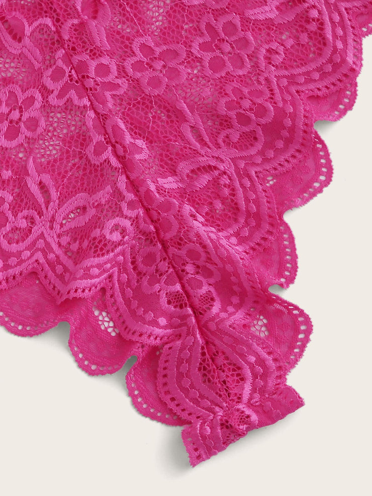 Crisscross Scallop Floral Lace Teddy Bodysuit