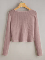 Solid Ruched Waffle Sweater