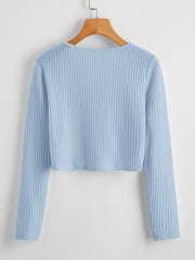 Button Front Waffle Knit Sweater