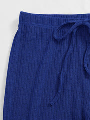 Drop Shoulder Rib-knit Crop Top & Knot Waist Leggings Set