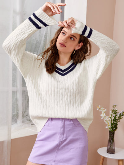 Cable Knit Striped Cricket Sweater