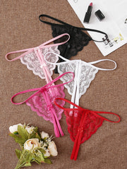 5pack Floral Lace Crotchless Thong Set
