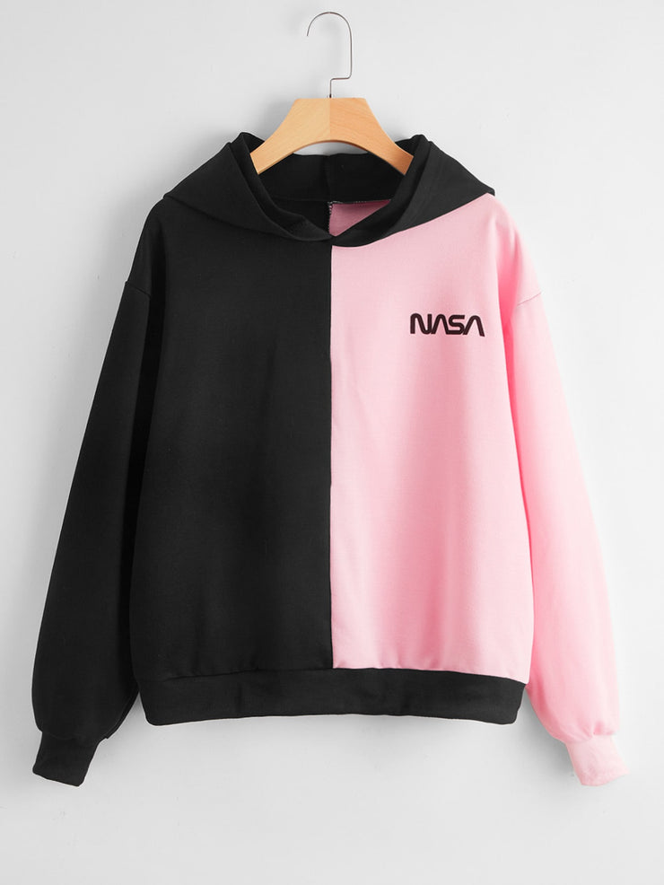 Two Tone Letter Graphic Hoodie