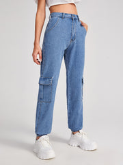 High Waisted Flap Pocket Tapered Jeans