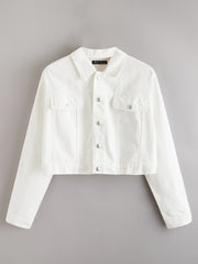 White Wash Button Front Crop Denim Jacket
