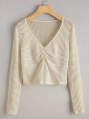 Solid Ruched Waffle Sweater
