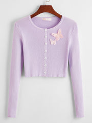 Butterfly Applique Button Front Cardigan