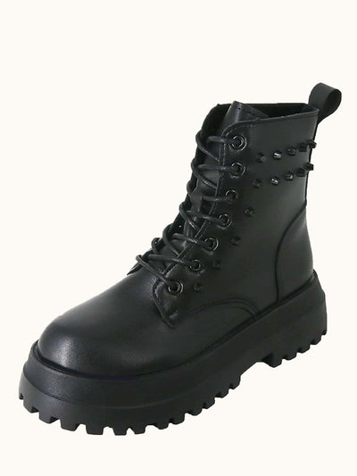 Studded Lace-up Lug Sole Combat Boots