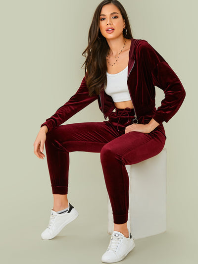 Velvet O-ring Zip Up Hoodie and Joggers Set