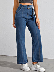 High Waisted Self Tie Wide Leg Jeans