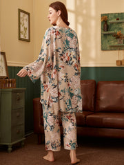 3pcs Flower Print Side Split Pajama Set