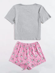 Slogan Graphic Tee With Bow Front Shorts PJ Set