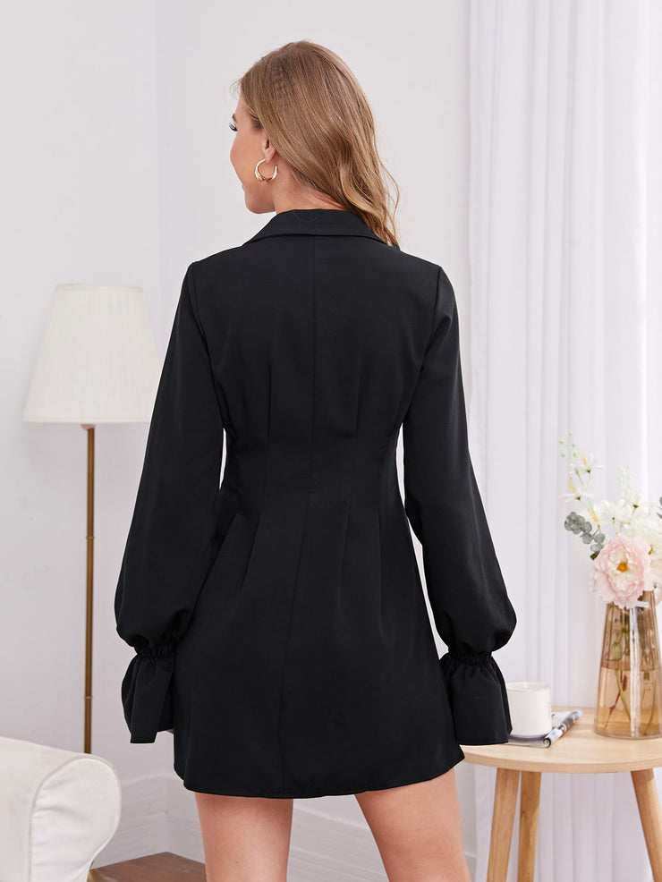 Flounce Sleeve Single Button Fold Pleat Blazer Dress