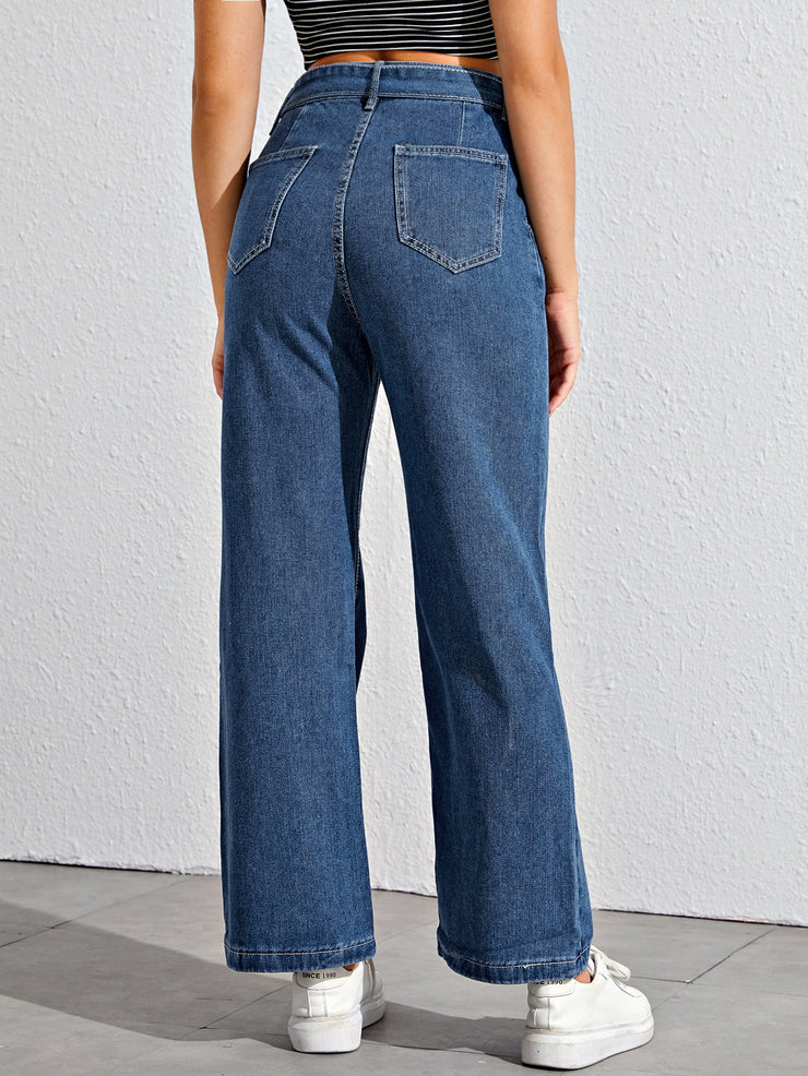 High Waisted Self Tie Wide Leg Jeans