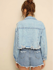 Distressed Button-Front Cropped Denim Jacket