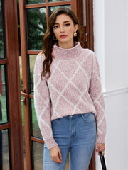 Drop Shoulder Argyle Pattern Sweater