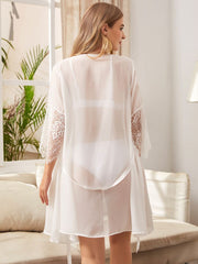 Contrast Lace Chiffon Belted Robe