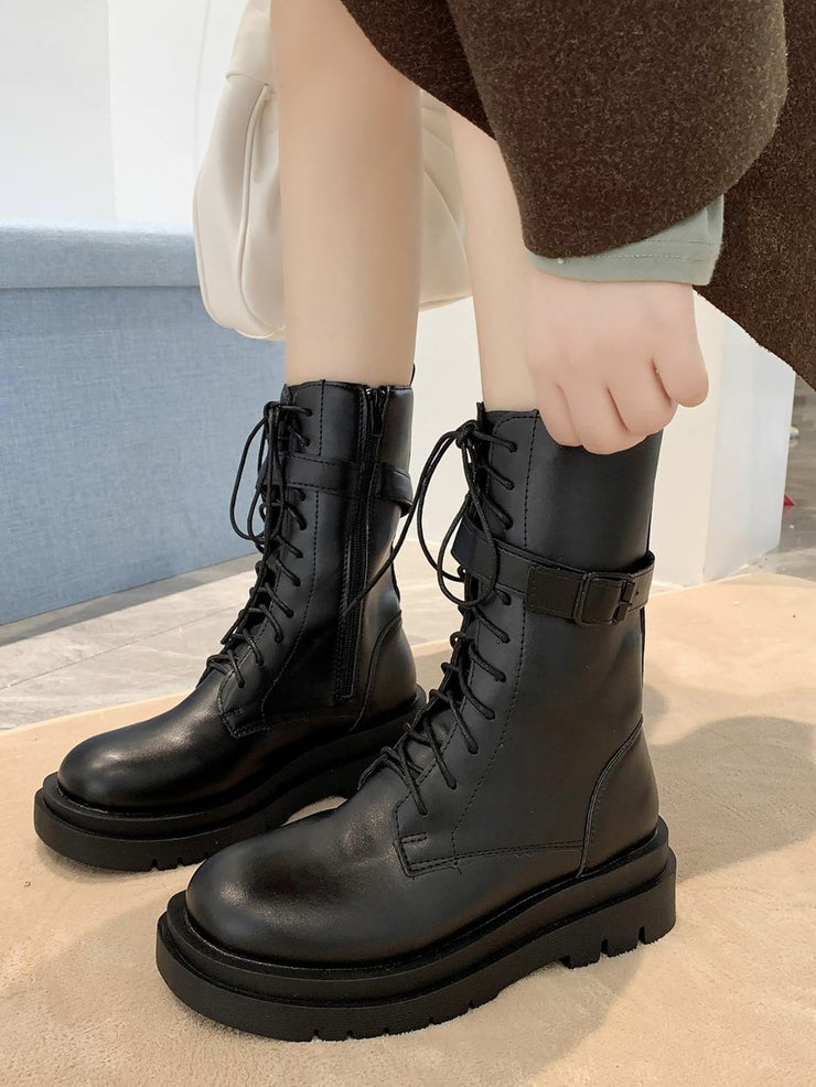 Buckle Lace-up Combat Boots