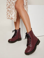 Faux Leather Zip Up Lug Sole Boots