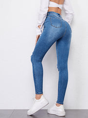 High Waist High Stretch Ripped Skinny Jeans