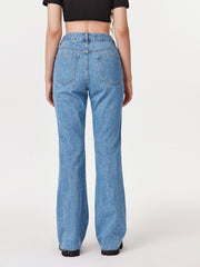High Waisted Spliced Flare Leg Jeans Without Belt