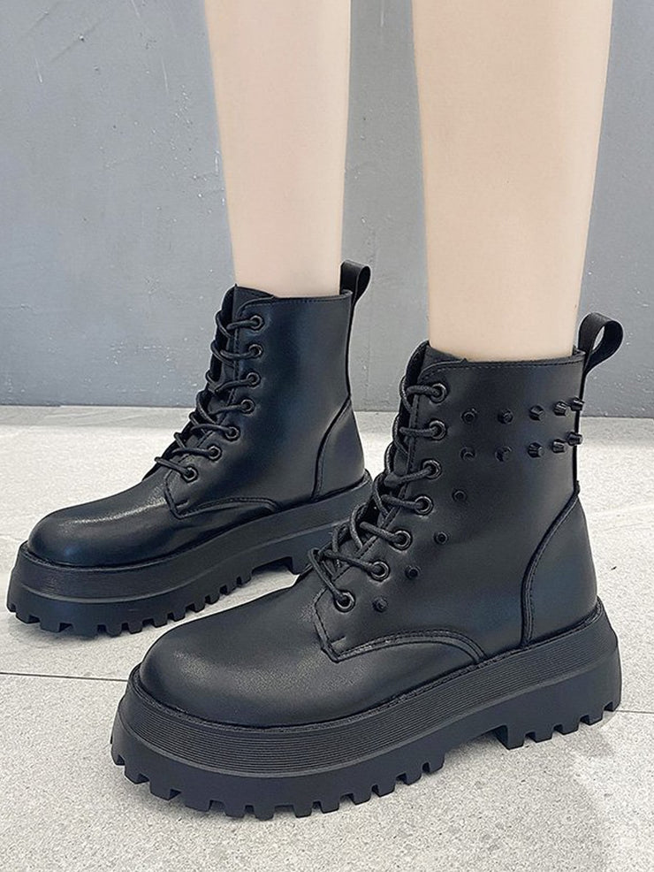 Studded Lace-up Lug Sole Combat Boots