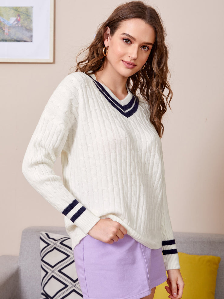 Cable Knit Striped Cricket Sweater