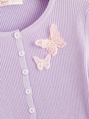 Butterfly Applique Button Front Cardigan