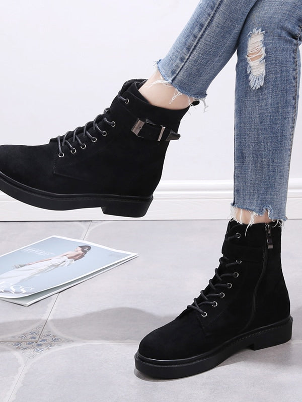 Buckle Decor Side Zip Ankle Boots