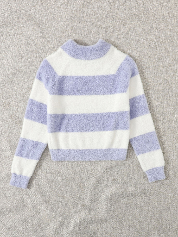 Color Block Fuzzy Knit Sweater