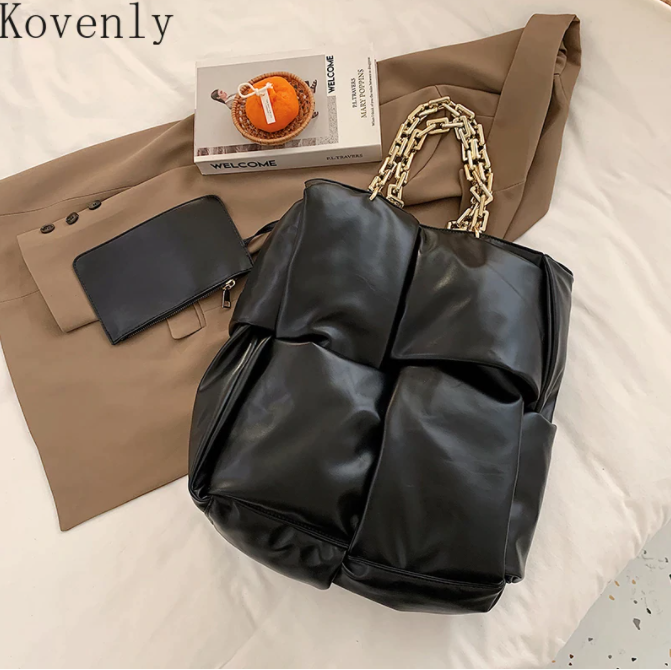 Tote Bags For Women Leather Weave Women Bag Brand Big Shopper Shoulder Bag Female Thick Chain Large Bread Bag Famous Handbag