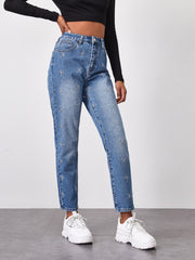 High Waist Butterfly Embroidery Straight Leg Jeans