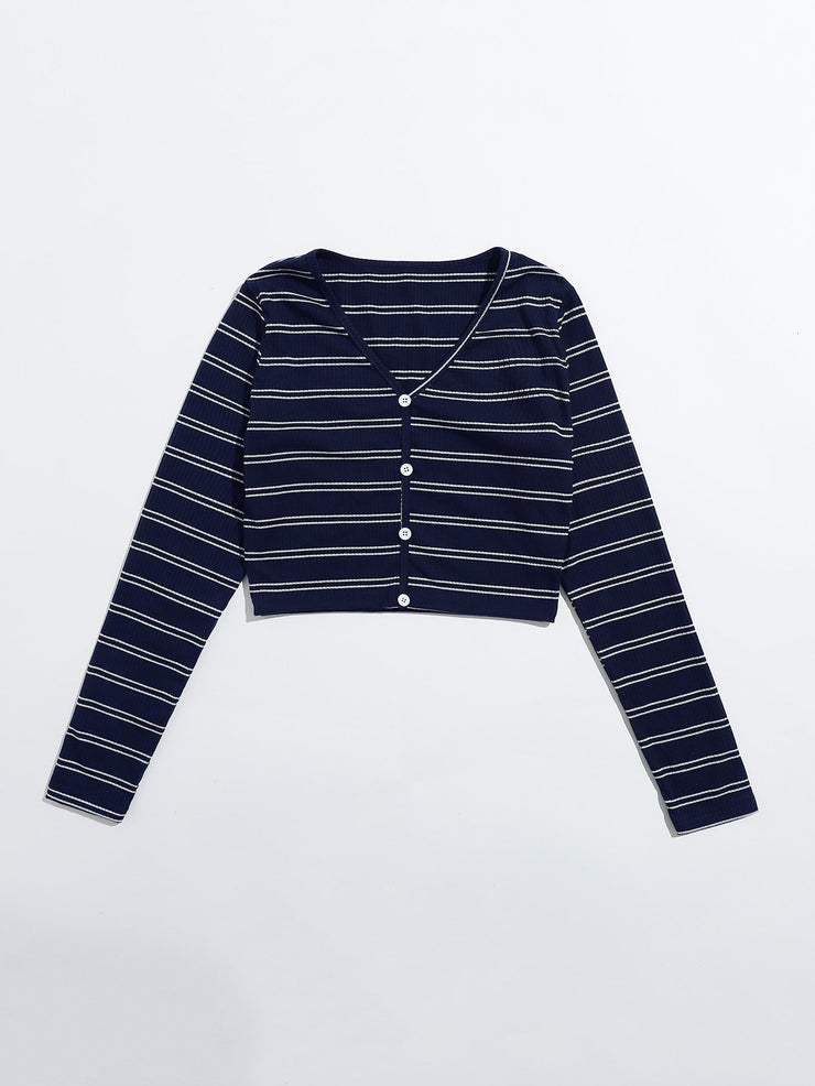 Striped Button Front Tee