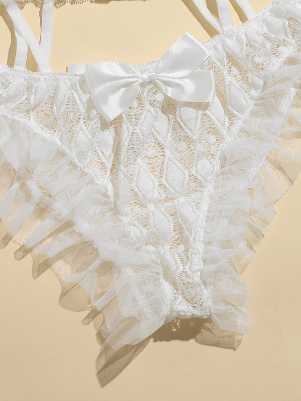 7pack Frill Trim Bow Decor Lace Sexy Set