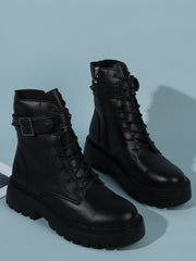 Studded & Buckle Decor Combat Boots