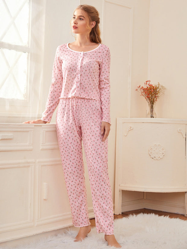Ditsy Floral Button Front Pajama Set