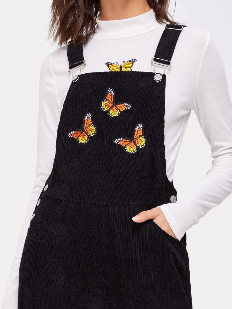 Corduroy Butterfly Embroidery Jumpsuit