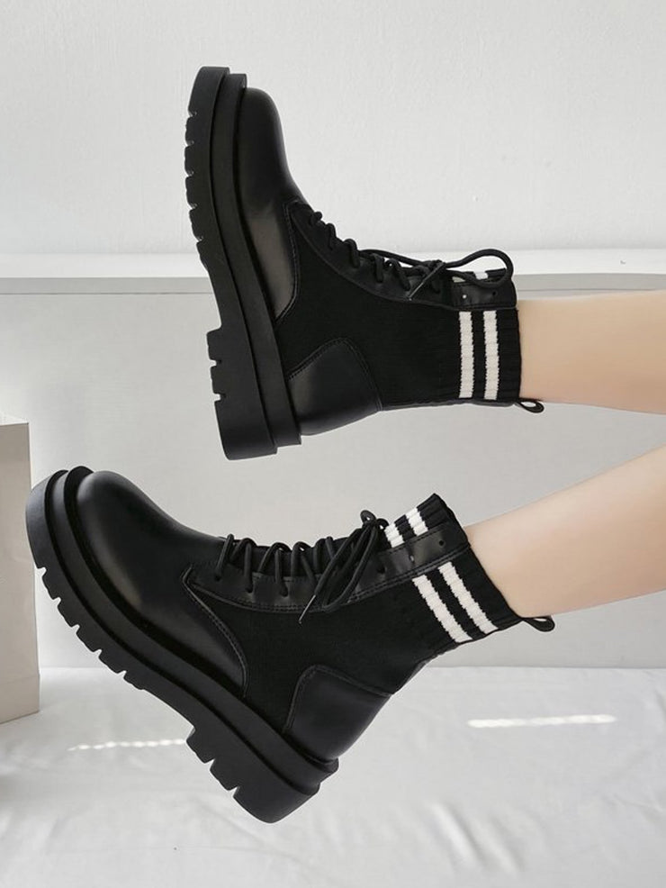 Striped Lace-up Combat Boots
