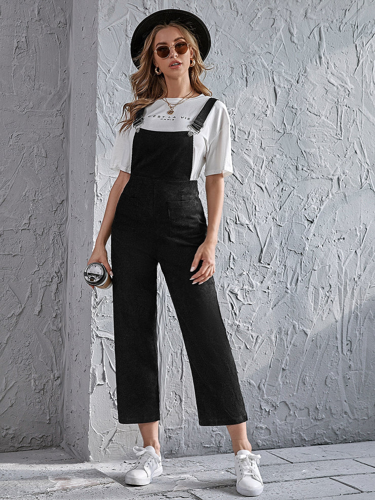 Pocket Front Corduroy Cropped Pinafore Jumpsuit