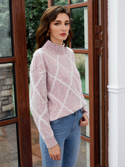 Drop Shoulder Argyle Pattern Sweater