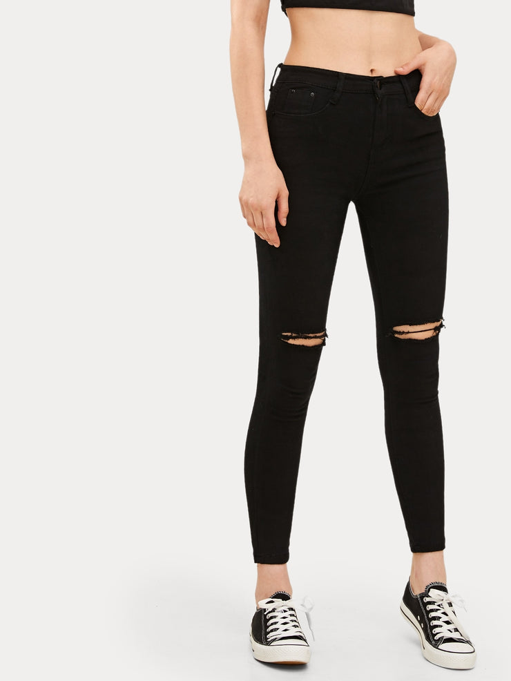 High-Waisted Ripped Skinny Jeans