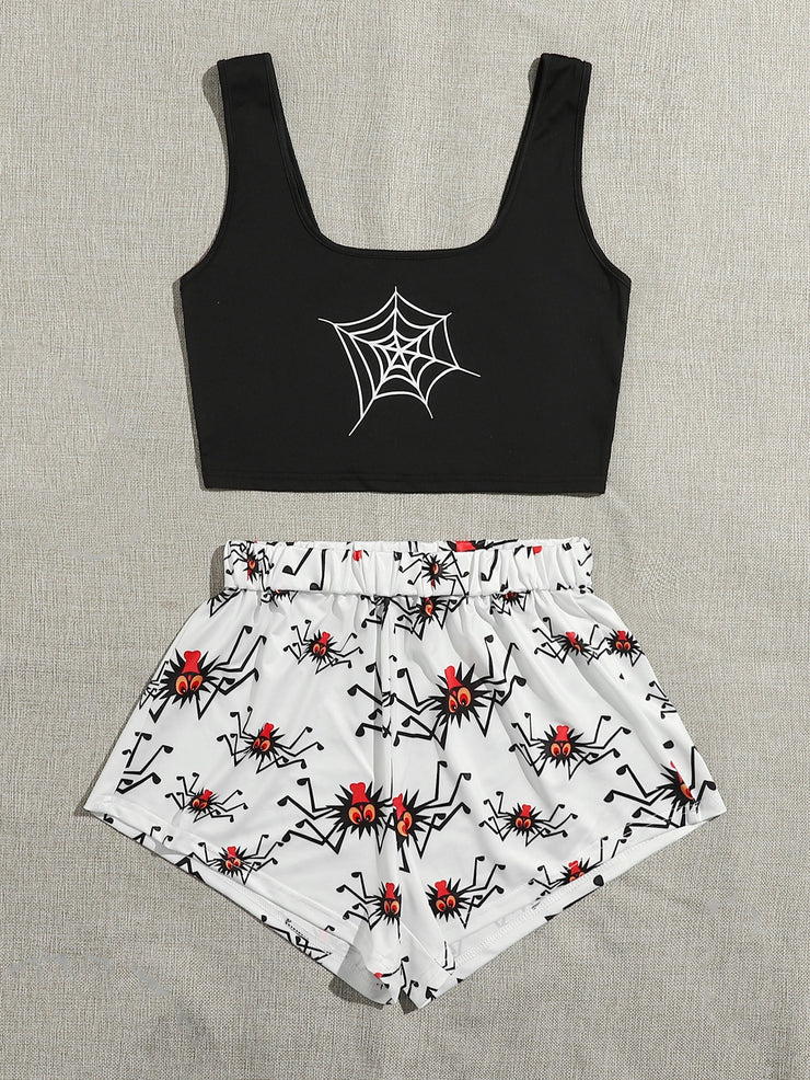 Spider And Spider Web Print Pajama Set