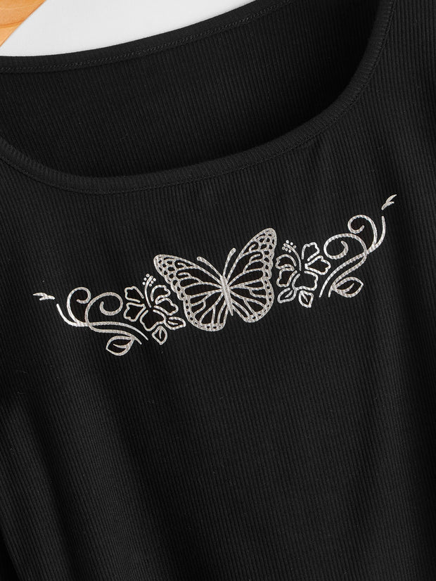 Butterfly Print Long Sleeve Tee