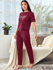 Butterfly Print Tee With Pants Lounge Set