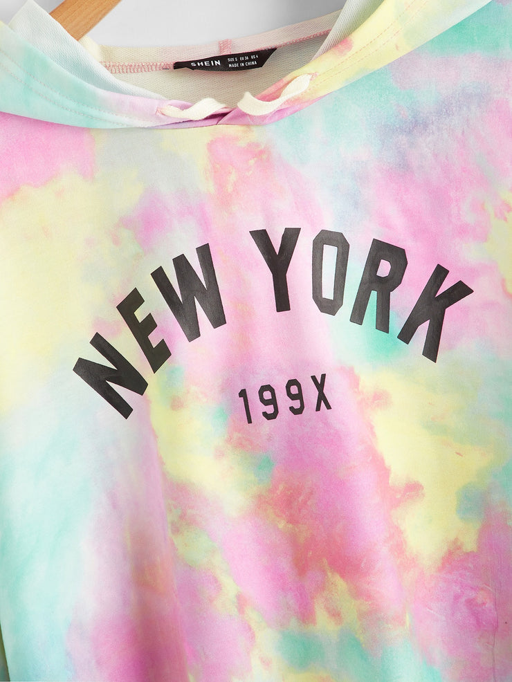 Letter Graphic Tie Dye Pullover