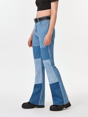 High Waisted Spliced Flare Leg Jeans Without Belt