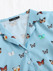 Button Front Butterfly Print Top