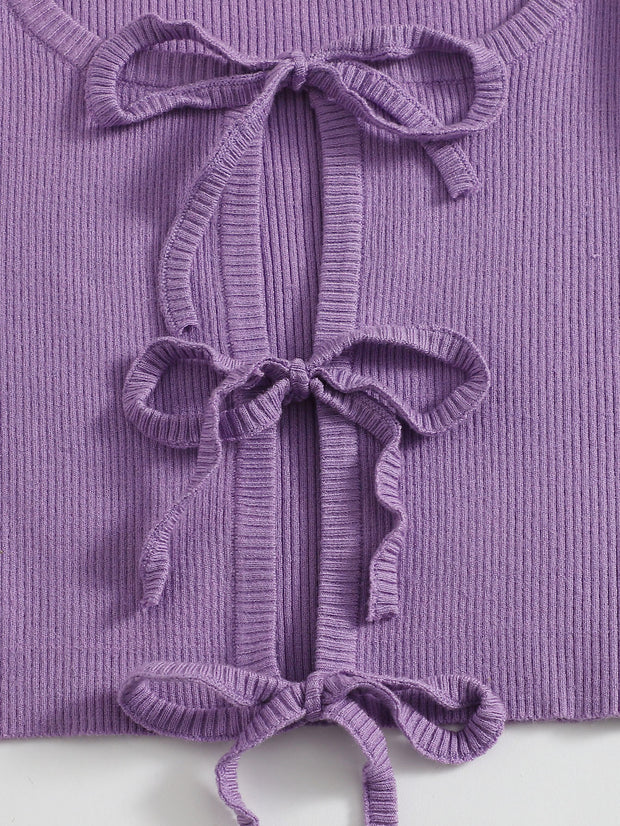 Tie Front Rib-knit Cardigan