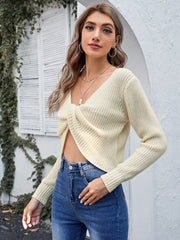 Twist Front Rib-knit Sweater