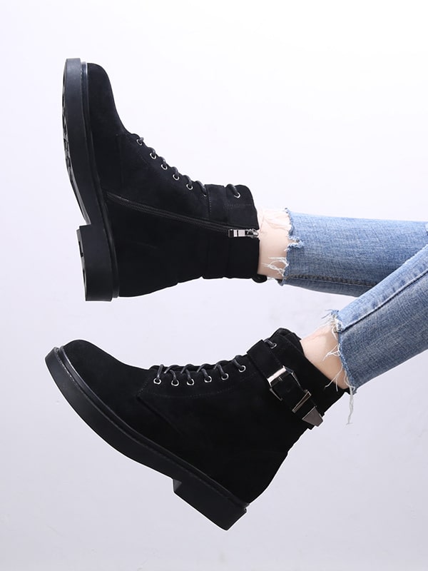 Buckle Decor Side Zip Ankle Boots